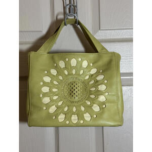 Joy Susan Stylish Green Leather Women's Shoulder Bag with Floral Cutout Design